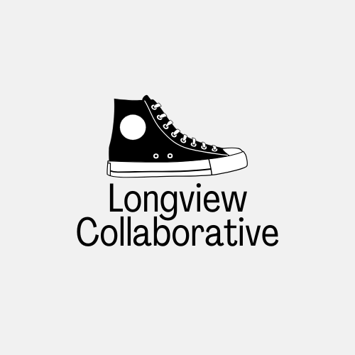 Longview collaborative logo with side view of black chuck taylor sneaker with the words Longview Collaborative stacked under it.
