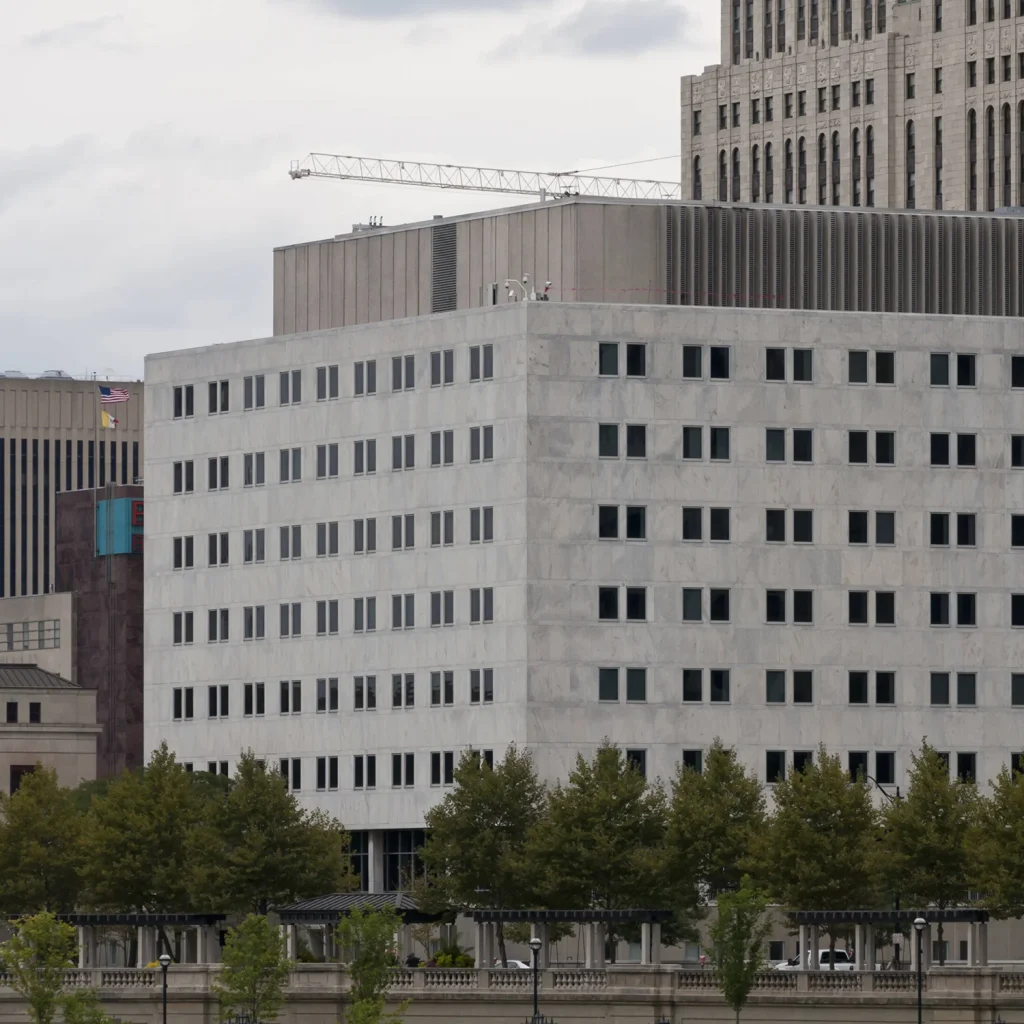 white cube shaped office building